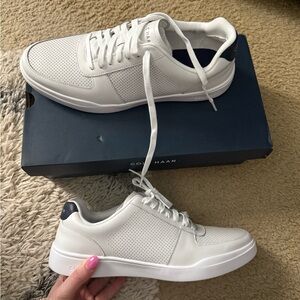 Cole Haan White Sneakers with Navy Heel Tab